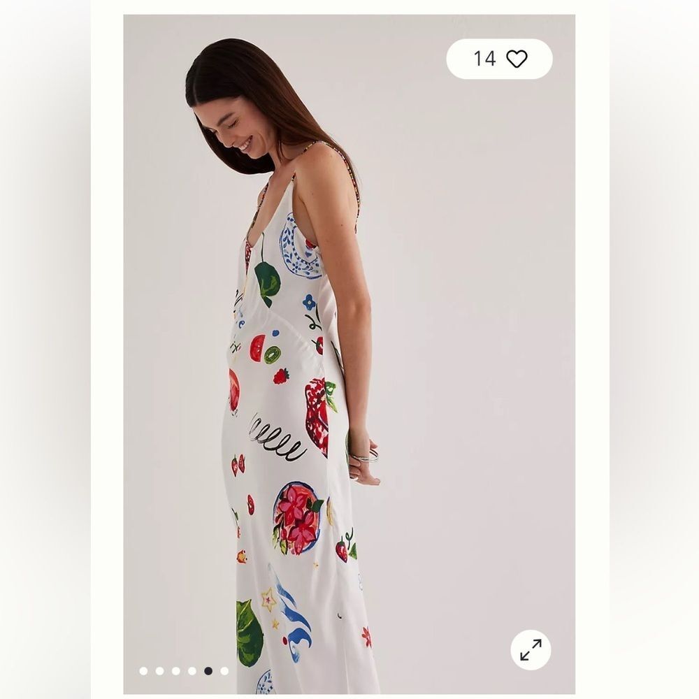 Damson Madder Anthropologie Calypso White Slip Maxi Dress with Multicolor Print - Picture 3 of 9